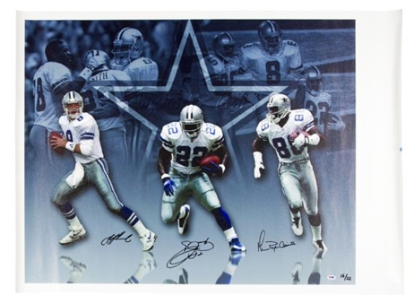 Troy Aikman, Emmitt Smith and Michael Irvin "The Triplets" Signed Canvas Print 16/22